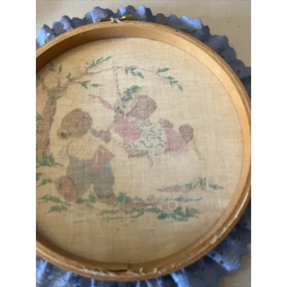 Vintage Wall Hangings With Lace Trim Teddy Bears Toys Embroidery Cottagecore (3)